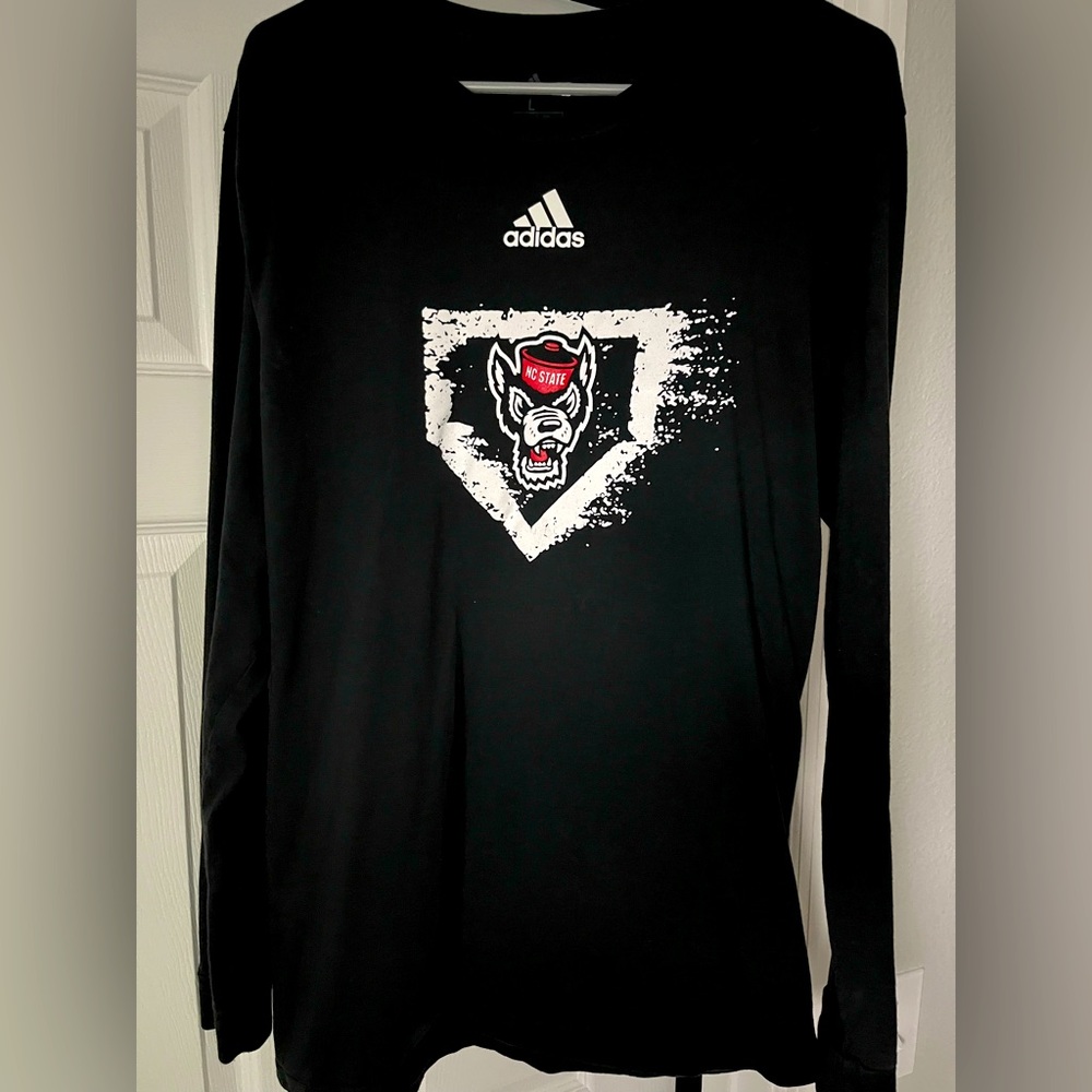 ADIDAS NC STATE BASEBALL LONG SLEEVE COTTON SHIRT LARGE